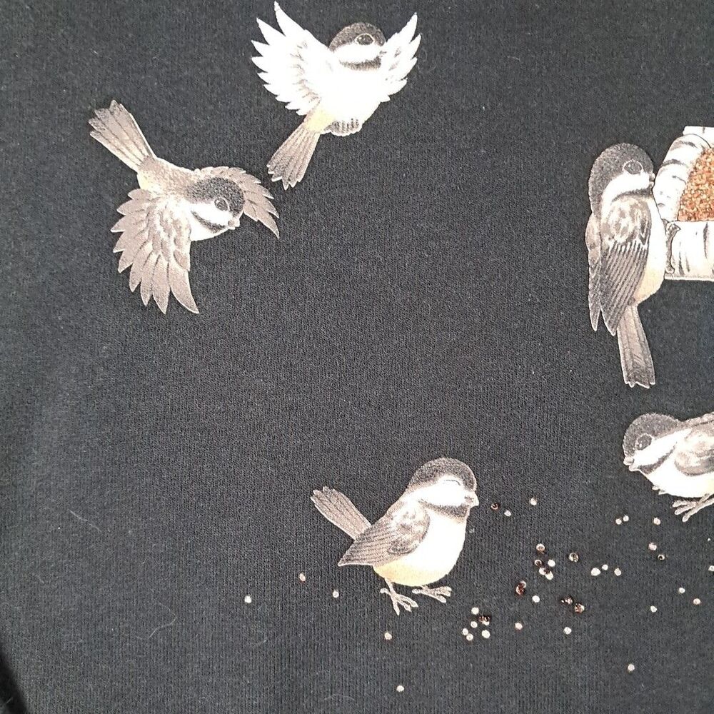 Vtg Womens Morning Star Feeding Birds Wrens Beaded Sweatshirt M Granny Core - Picture 3 of 6